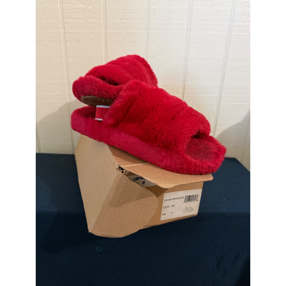 Red Faux Fur Slingback Slide Slippers Snuggle-05 Size M9/W11